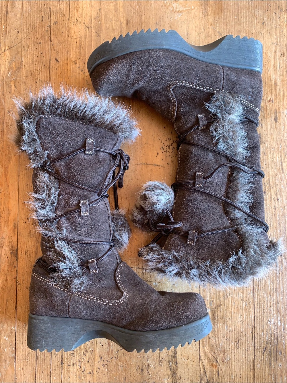 Report Brown Faux Fur Suede Winter Lace-Up Boots